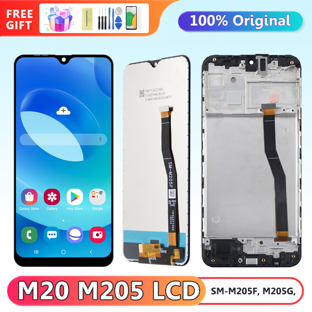 6.3'' M20 Display Screen Assembly, for Samsung Galaxy M20 M205 M205F M205G M205M Lcd Display Digital Touch Screen with Frame