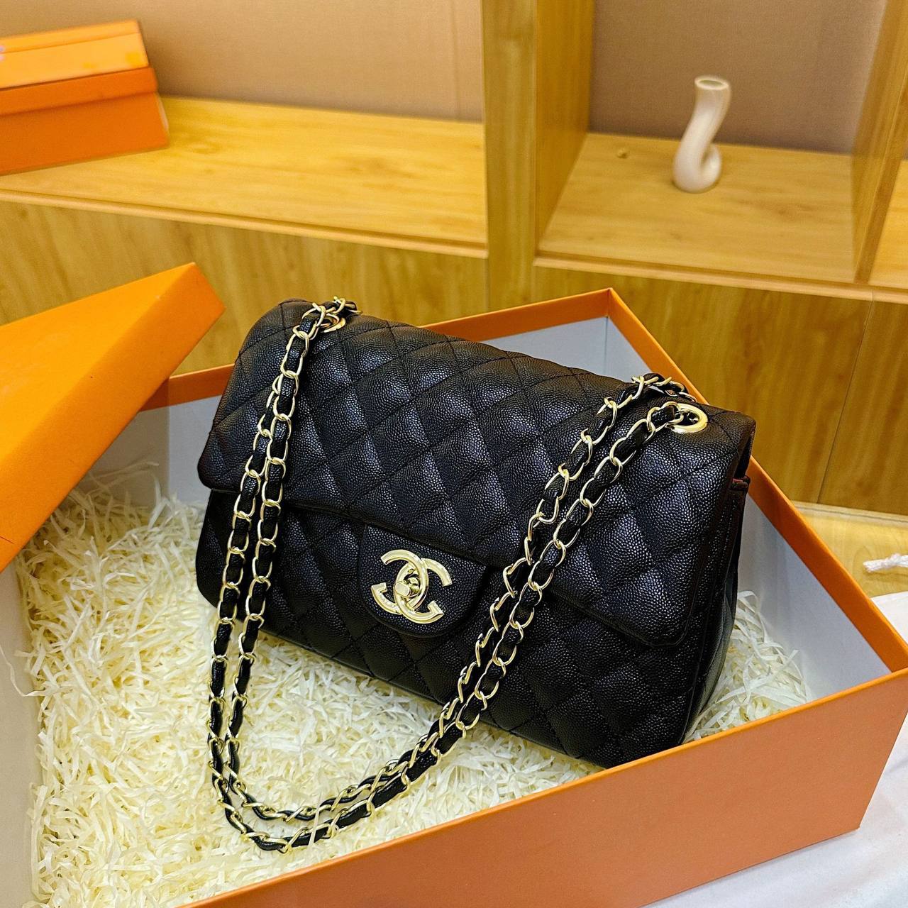 Chanel Black Quilted Caviar Leather Classic Flap Bag