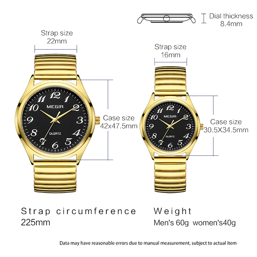 MEGIR Luxury Couple Watch for Men Women High Quality Quartz Watches Stainless Steel Waterproof Wristwatches Valentine's Day Gift