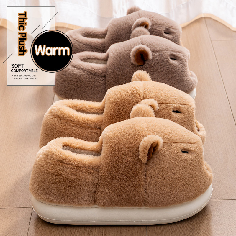 Plush Capybara Slippers Closed Toe Slippers Cute Thermal Home Slippers Comfortable Fluffy Couple Slippers Non-Slip for Men Women