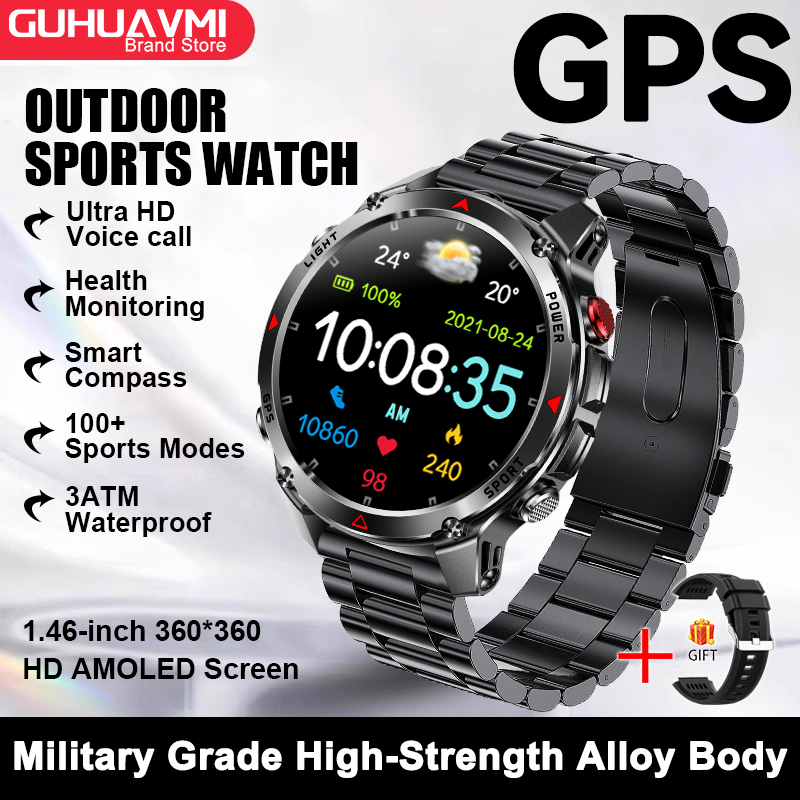 2025 New Military Bluetooth Call Smart Watch Built-in GPS Compass Barometric Altimeter 10ATM Waterproof Sports Smartwatches Men