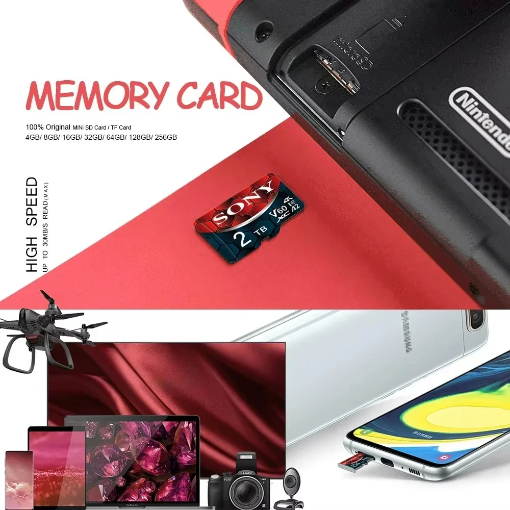 SONY-Micro TF SD Card 2TB 1TB Class 10 High Speed Memory Card U3 4K 512GB 128GB 256GB TF Flash Card for Smartphone Camera Drone