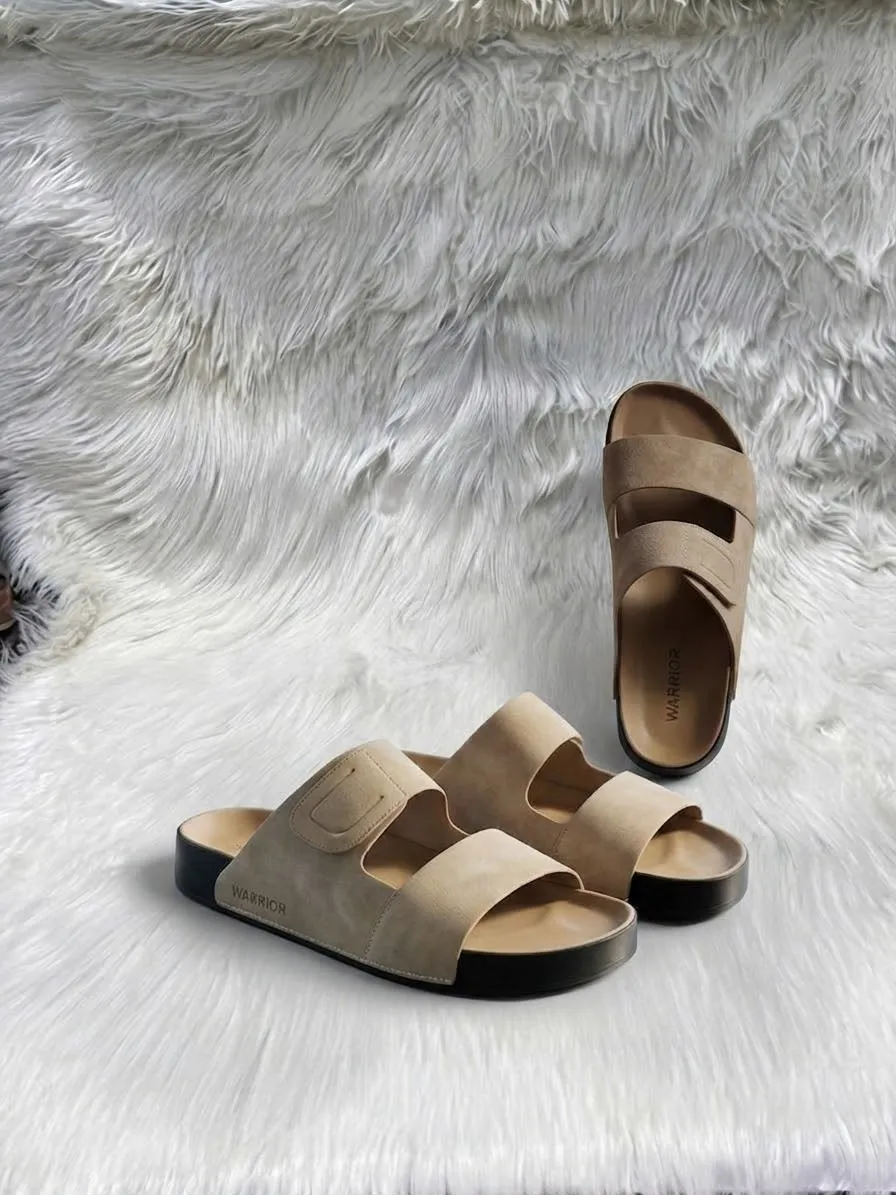 Warrior Beige Suede Slide Sandals