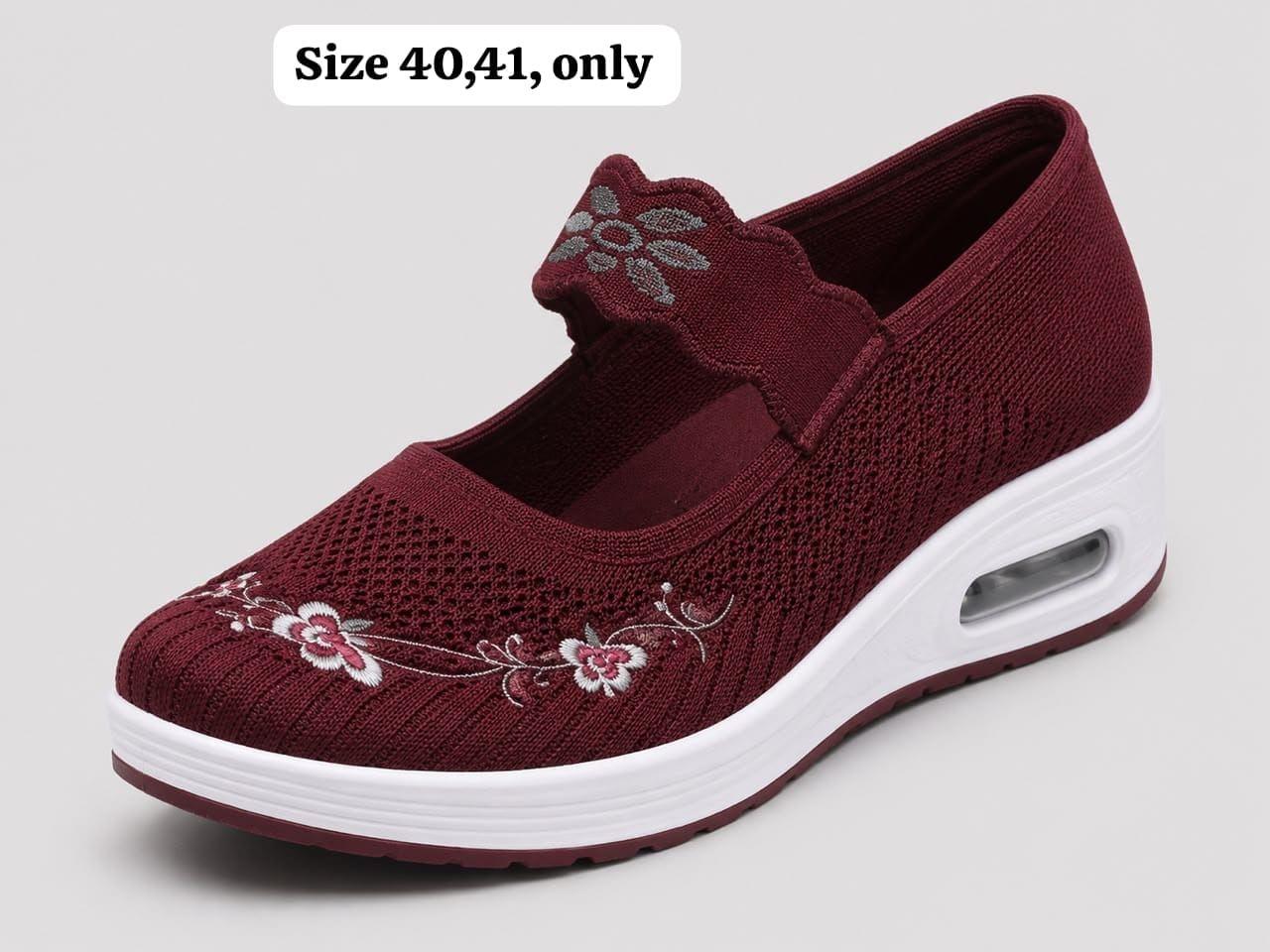 Gwani Women's Breathable Mesh Mary Jane Shoes with Floral Embroidery