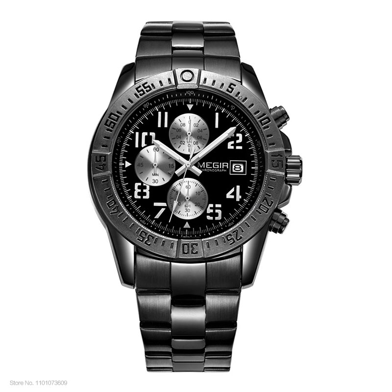 Megir Mens Chronograph Stainless Steel Quartz Watches Fashion Waterproof Luminous Round Dial Wristwatch for Man with Date M2030