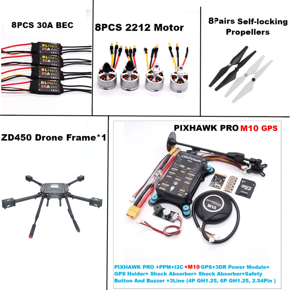 F450 PIXHAWK PRO M10 Dual motor Flight FiberFrame Kit Ardupilot 100MW Radio Telemetry Quadcopter BLHELI 30A ESC 2212 Motor
