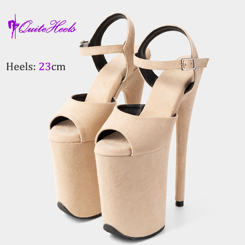 23CM High Heels Hot Hand-Made Suede Sexy Women'S Pole Shoes Stripper Heels Platform High Heel Sandals