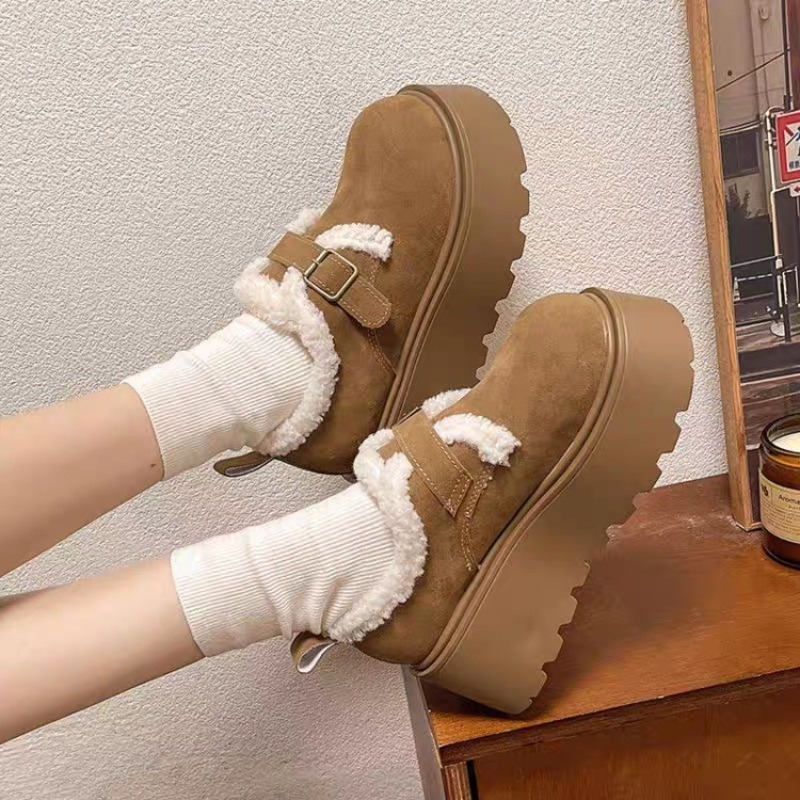 Winter new muffin warm thick sole height-increasing plush women's retro one-pedal Lofu casual comfortable cotton shoes 2025