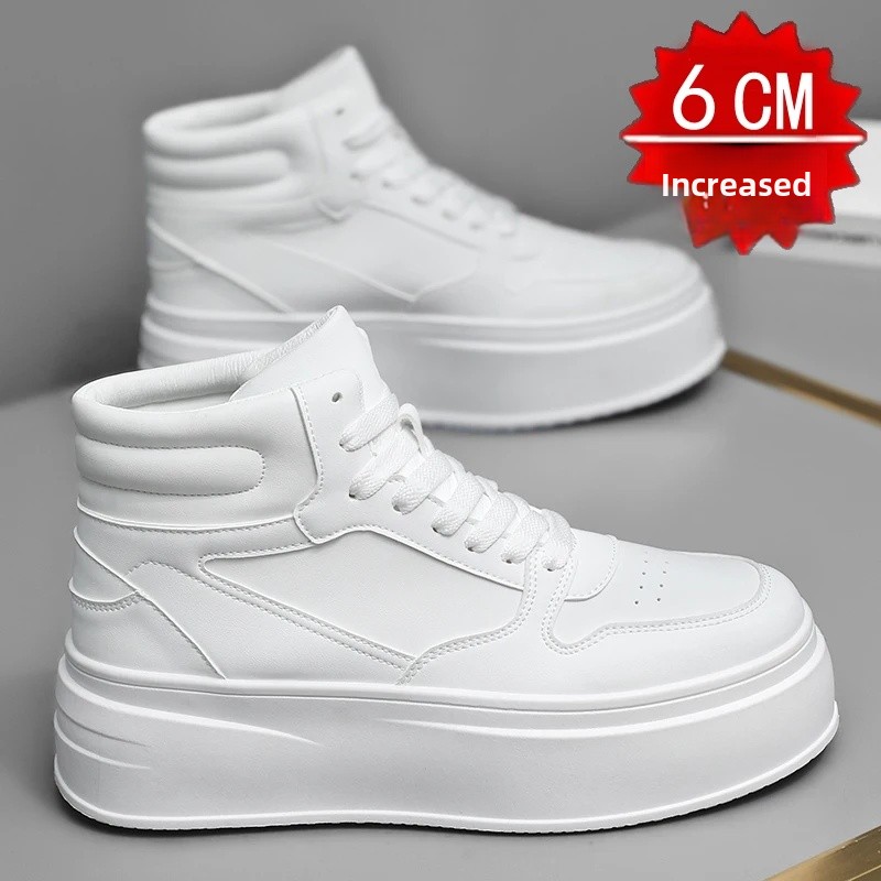 New Autumn/Winter Men's Casual Sneakers 12cm Increased Height 10cm Thick Sole White Shoes High Top Rubber Base Male Footwear