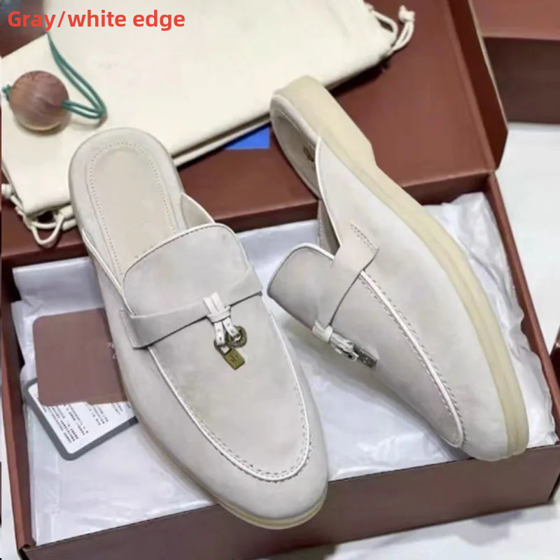 2023 Summer New Women's Genuine Leather Bagged Slippers Outer Wear Slip-on Lazy Shoes Fashionable Foreign Trade Slippers