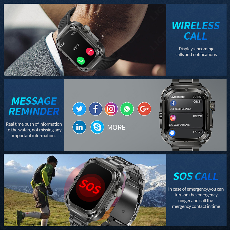 LIGE 2025 New GPS Tracker Smart Watch NFC Compass 460mAh Battery 2.1'' HD Screen Men Smartwatch Military Outdoor Sports Watches