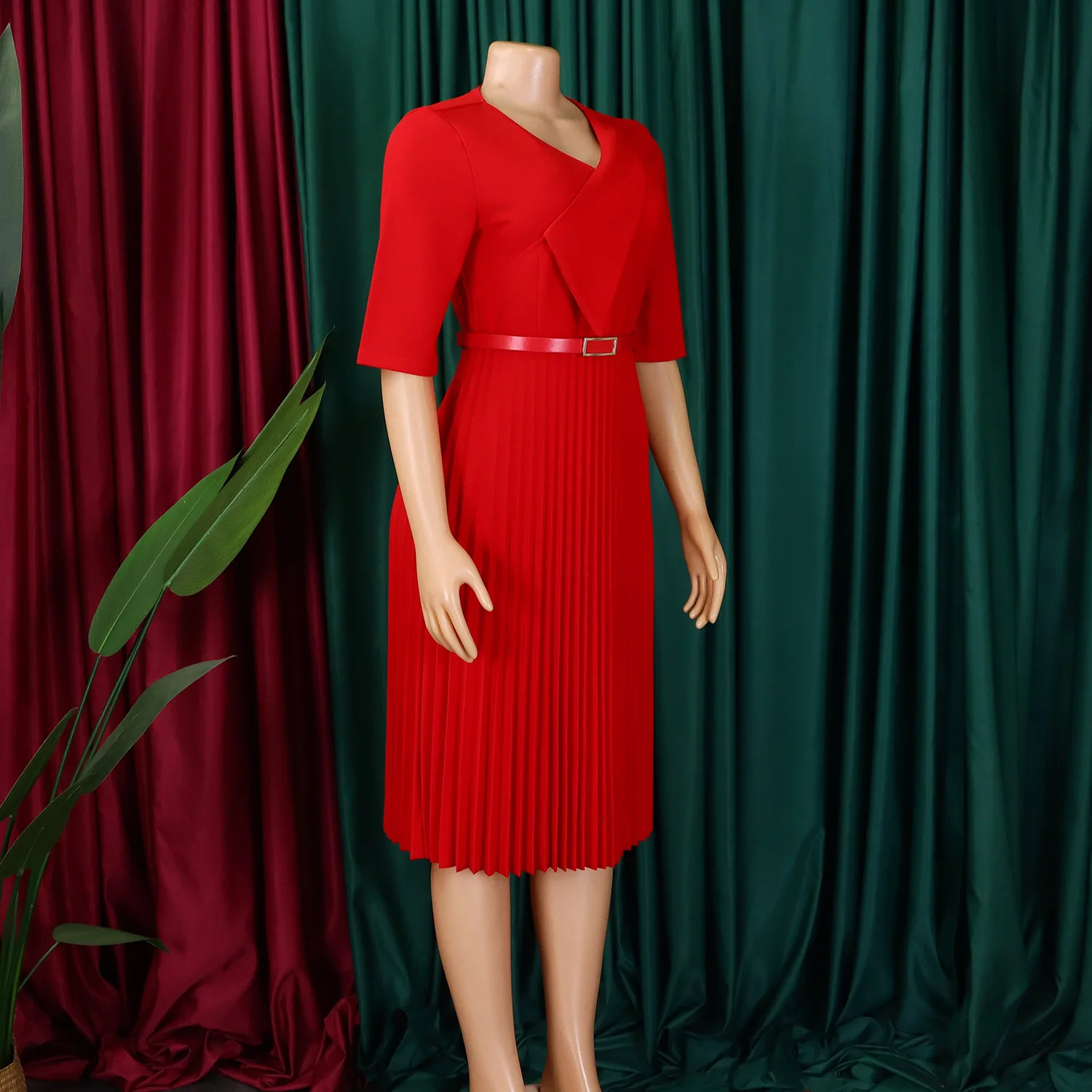 Customized Elegant Dress Women for Wedding Party 2025 Summer African Short Sleeve V-neck Polyester Midi Pleat Dress Dashiki Afri