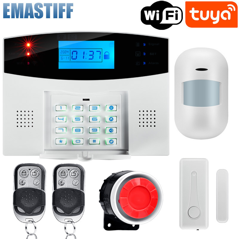 New WIFI Wireless Wire GSM Home Security Alarm System With Motion Sensor Smoke Detector For Tuya Smart Life APP Works Alexa