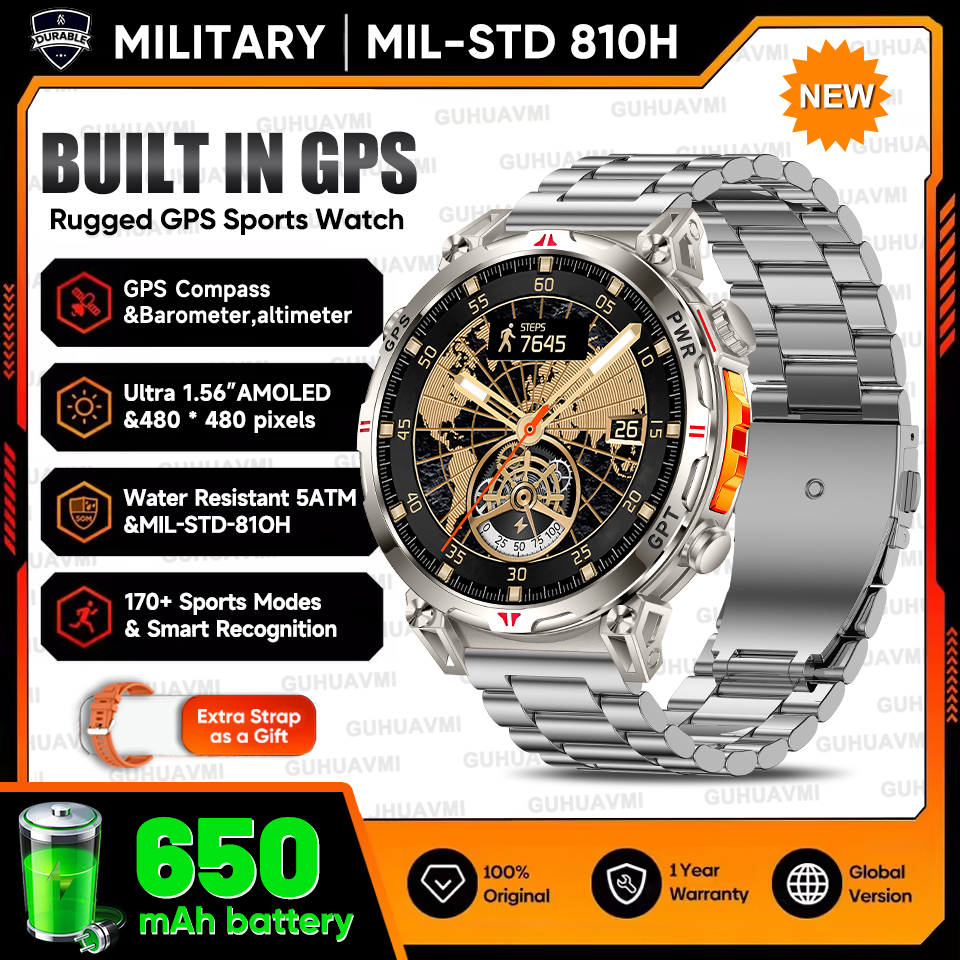 2025 New Military T-Rex3 GPS Smart Watch 5ATM Waterproof 650mAh Battery Heart Rate Compass AI GPT Sports tracker Smartwatch Men