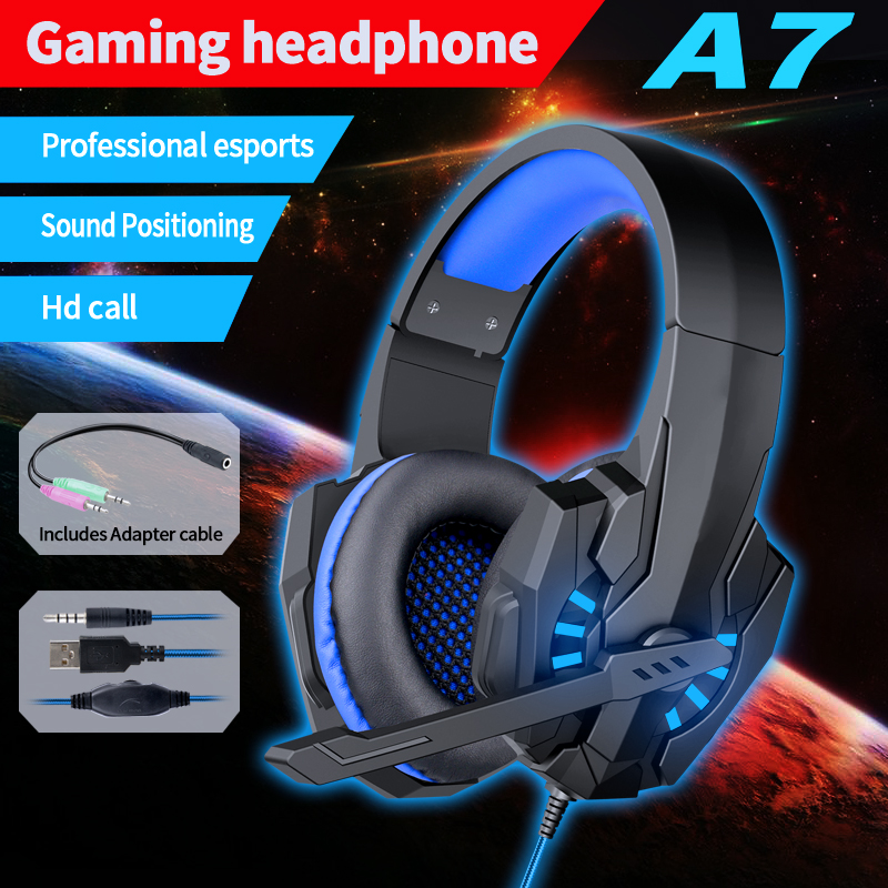 A7 Bass Gaming Headset with Mic Over-Ear Headphones Stereo Sound Gamer Video Game Noise Cancelling for PC Gaming Headset Esports