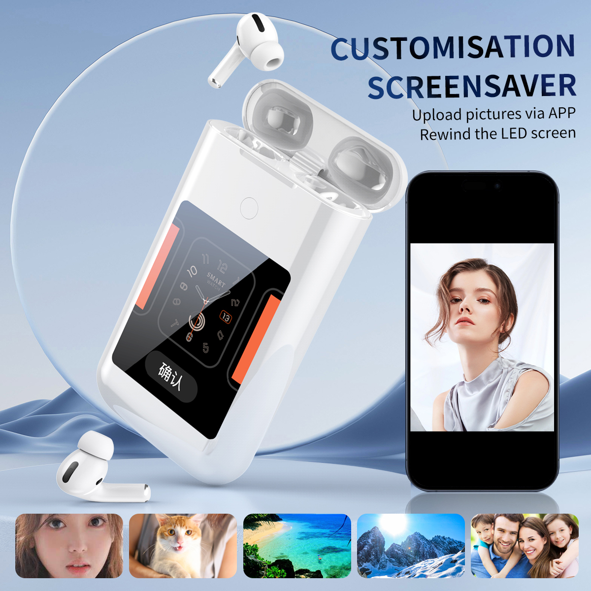 Multifunctional Earphone Bluetooth Build In Power Bank With Touch Screen In Ear Wireless Earphone Multimedia/Game/Custom Wallpap