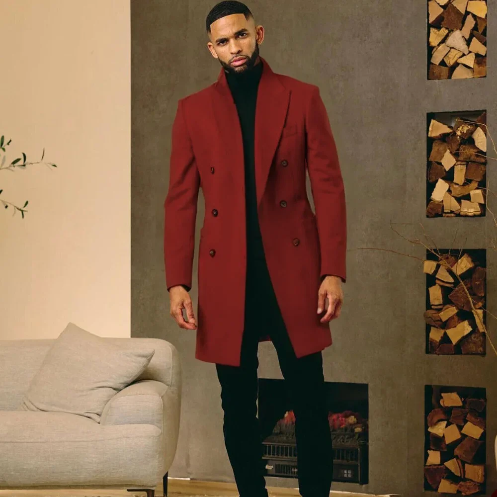 Regular Suit with Vintage Notch Lapel Long Coat Men Solid Color Formal Business Suits Coat Customization Coarse Woolen Fabrics