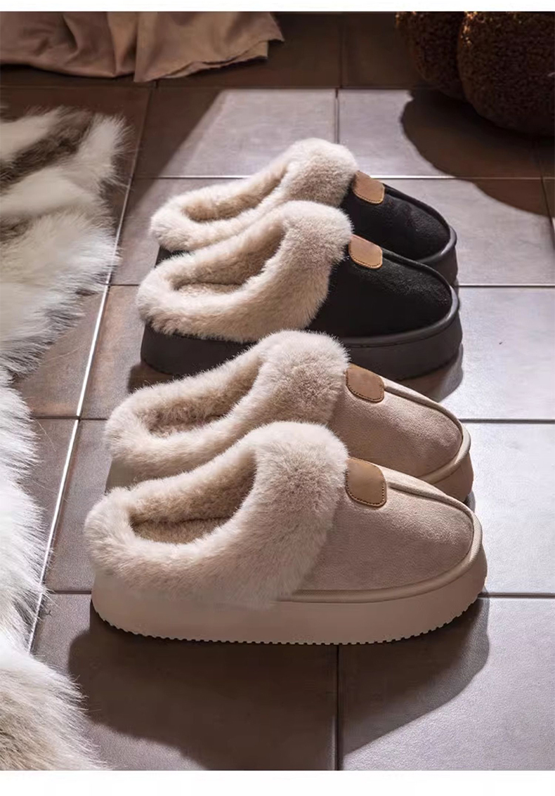 Basatu Fashion Fluffy Platform Slippers for Women Winter Plush Warm Cotton Shoes Comfort Non Slip Unisex Home Slippers