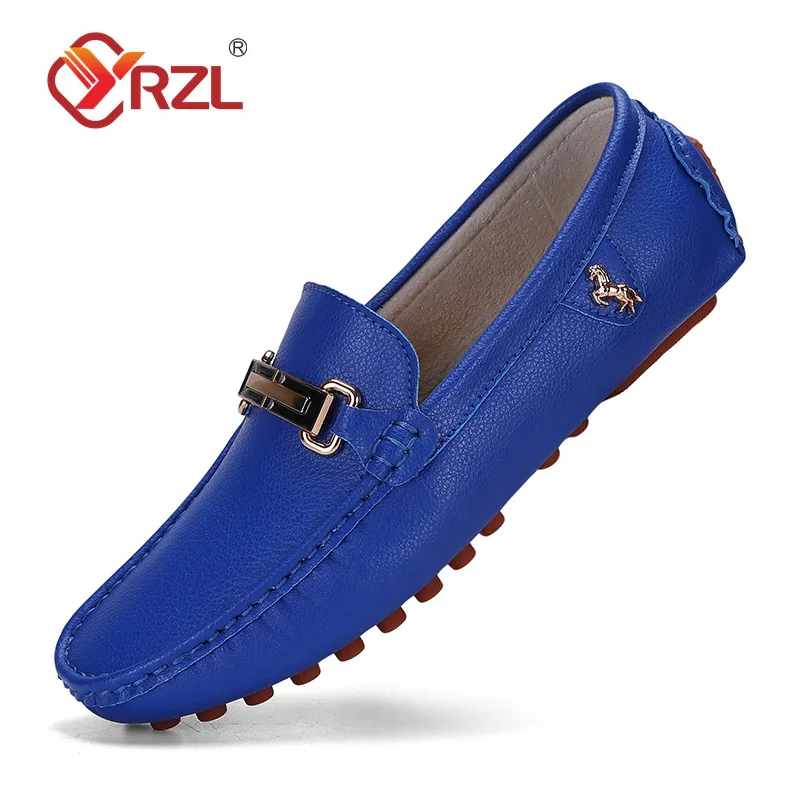 YRZL Shoes Men Handmade PU Leather Loafer Casual Driving Flats Slip-on Shoes Luxury Comfy Moccasins White Loafers Shoes for Men