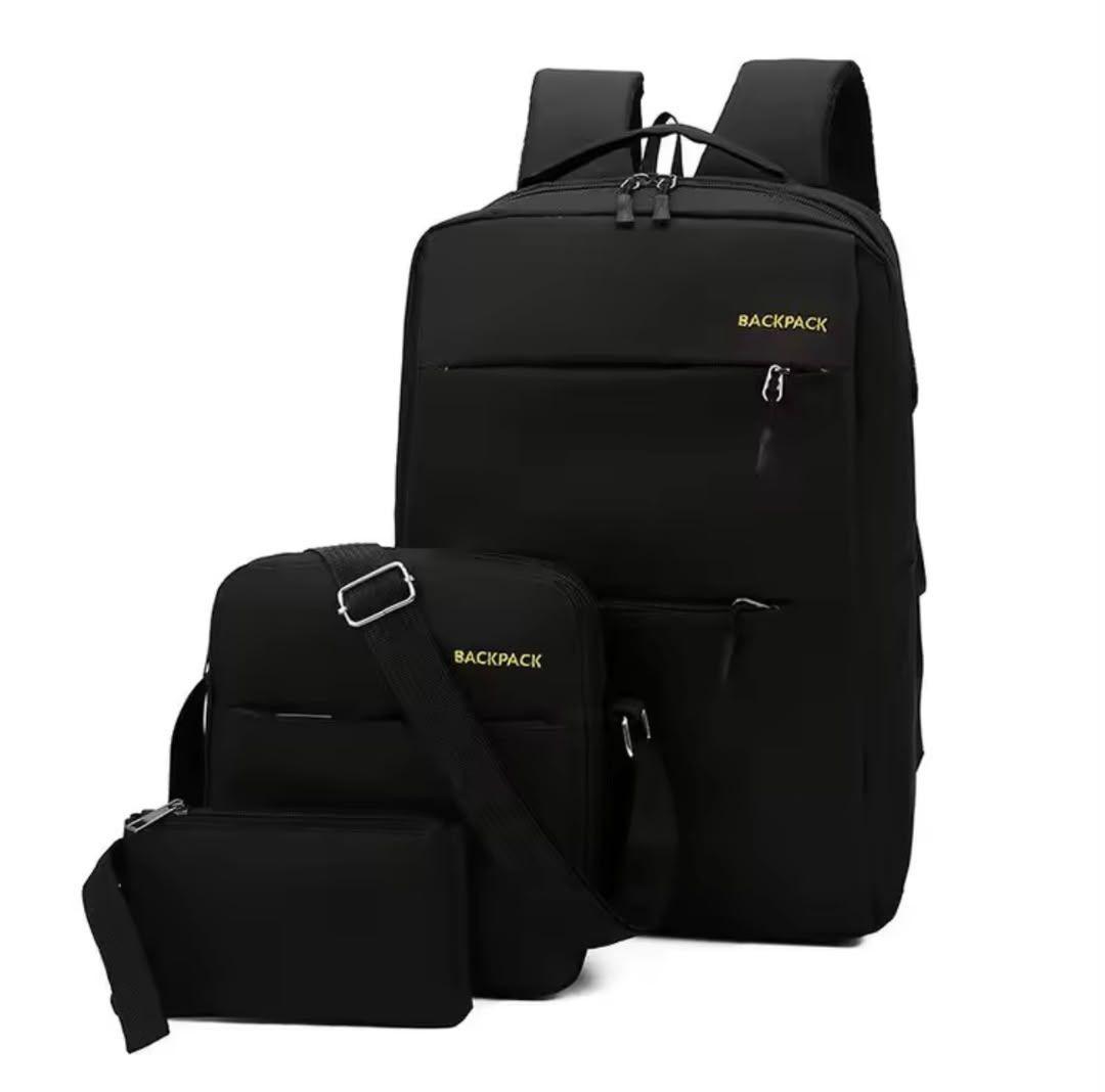 3-Piece Black Backpack Set for Men and Women