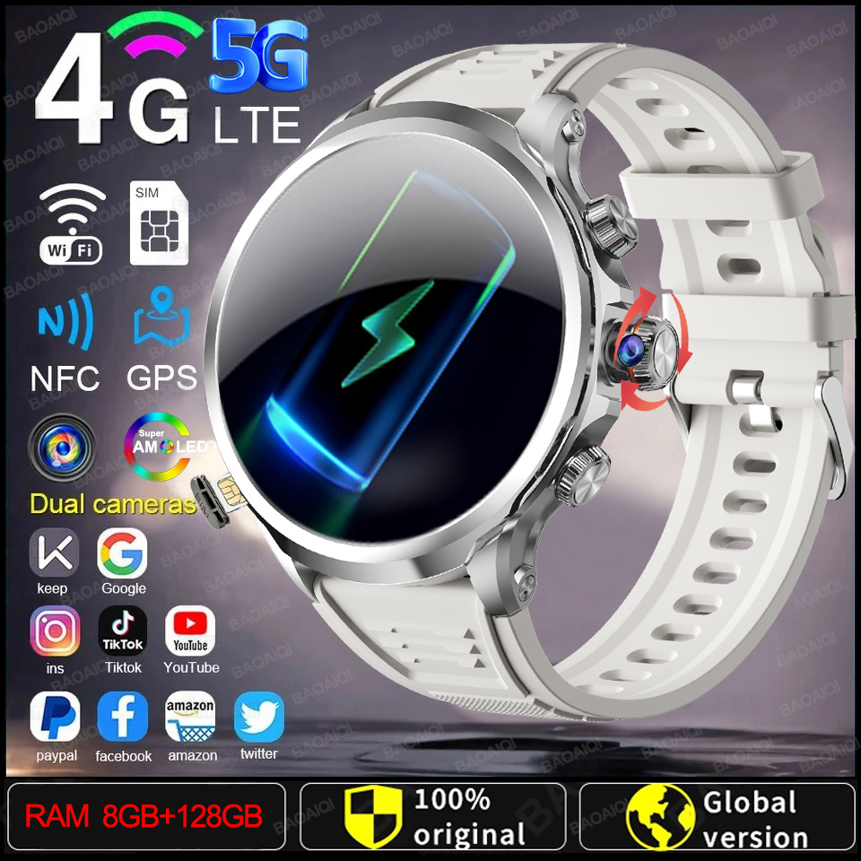 5G/4G Smart Watch 1.95 inch 680*680 AMOLED Screen 8GB+128GB RAM 900W Camera GPS WIFI Google APPS Download Android 9.0 Smartwatch