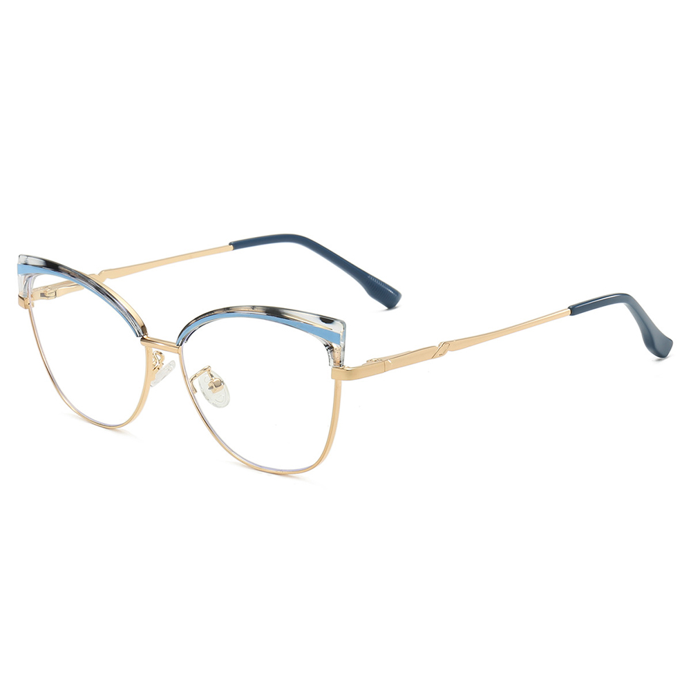 JMISUS Women's Trendy Butterfly Prescription Glasses Cateye Alloy Myopia Progressive Eyewear with Spring Leg