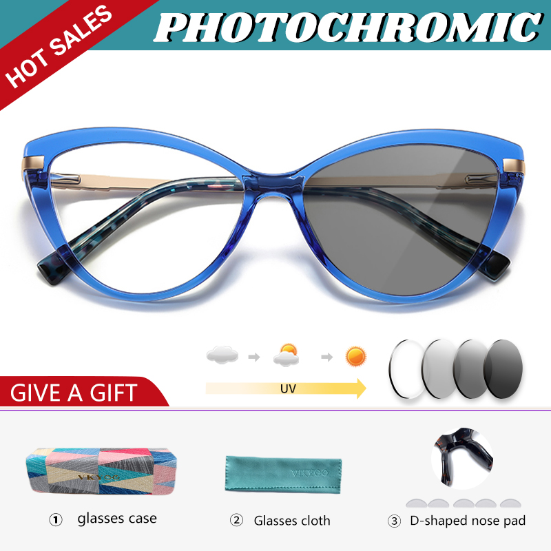 VKYEE Cat Eye Photochromic Anti Blue Ray Reading Glasses Women Myopia Hyperopia Prescription Custom Optical Eyeglasses PFD2111