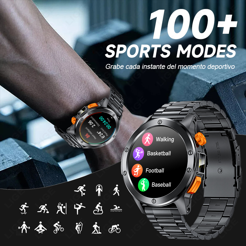 LIGE Fashion Smart Watch Men Voice Assistant Bluetooth Call Heart Rate Monitoring IP68 Waterproof LED Flashlight Men SmartWatch