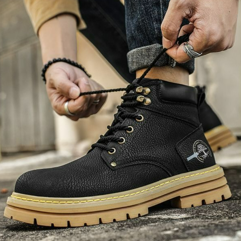 Men Ankle Boots Platform Leather Boots 2025 Fashion Brown Lace-up Boot High Top Comfortable Casual Shoes Non-slip Work Men Boots