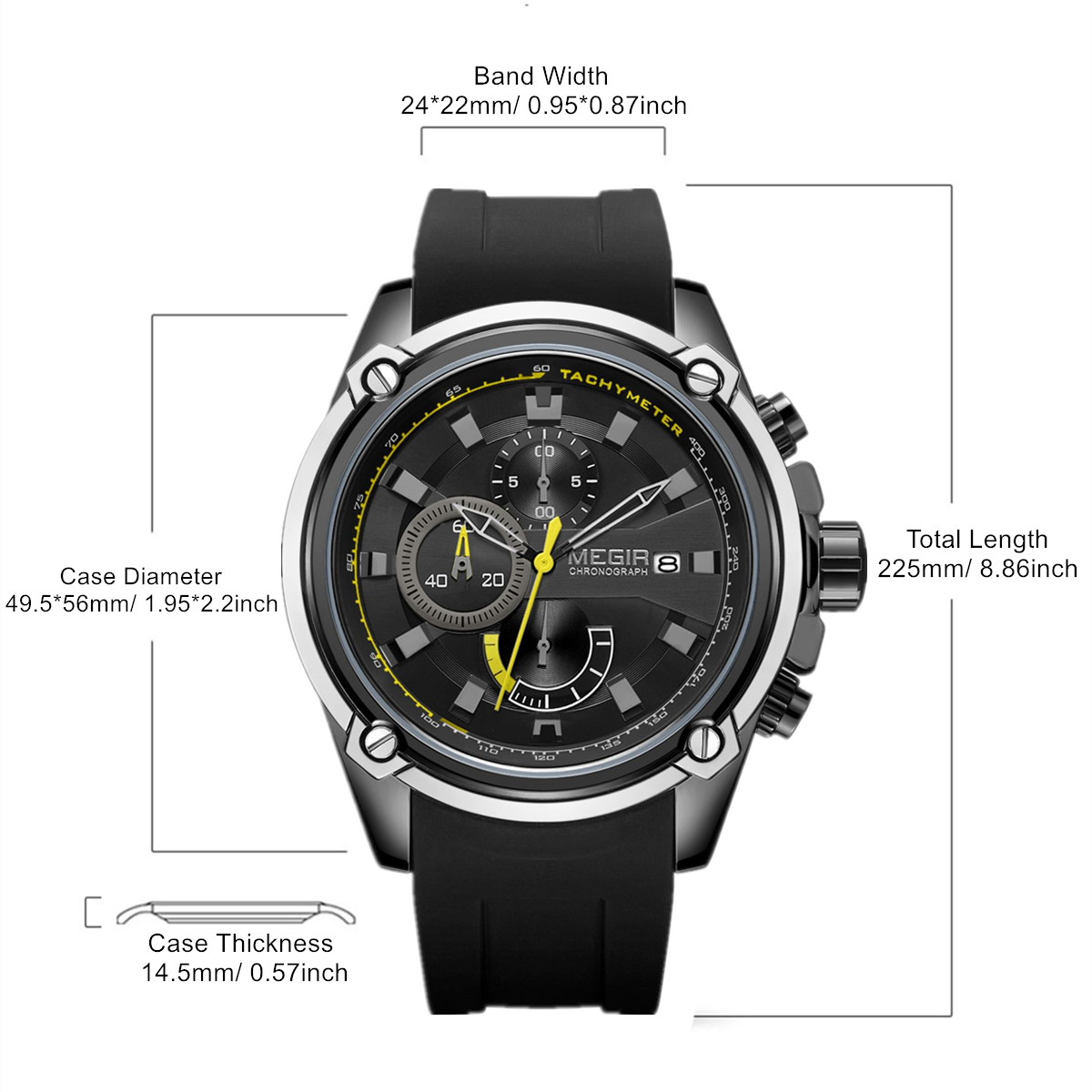 MEGIR Chronograph Luxury Brand Men Sports Watches Silicone Strap Quartz Casual Wristwatch Waterproof Calendar Reloj Hombre 2086