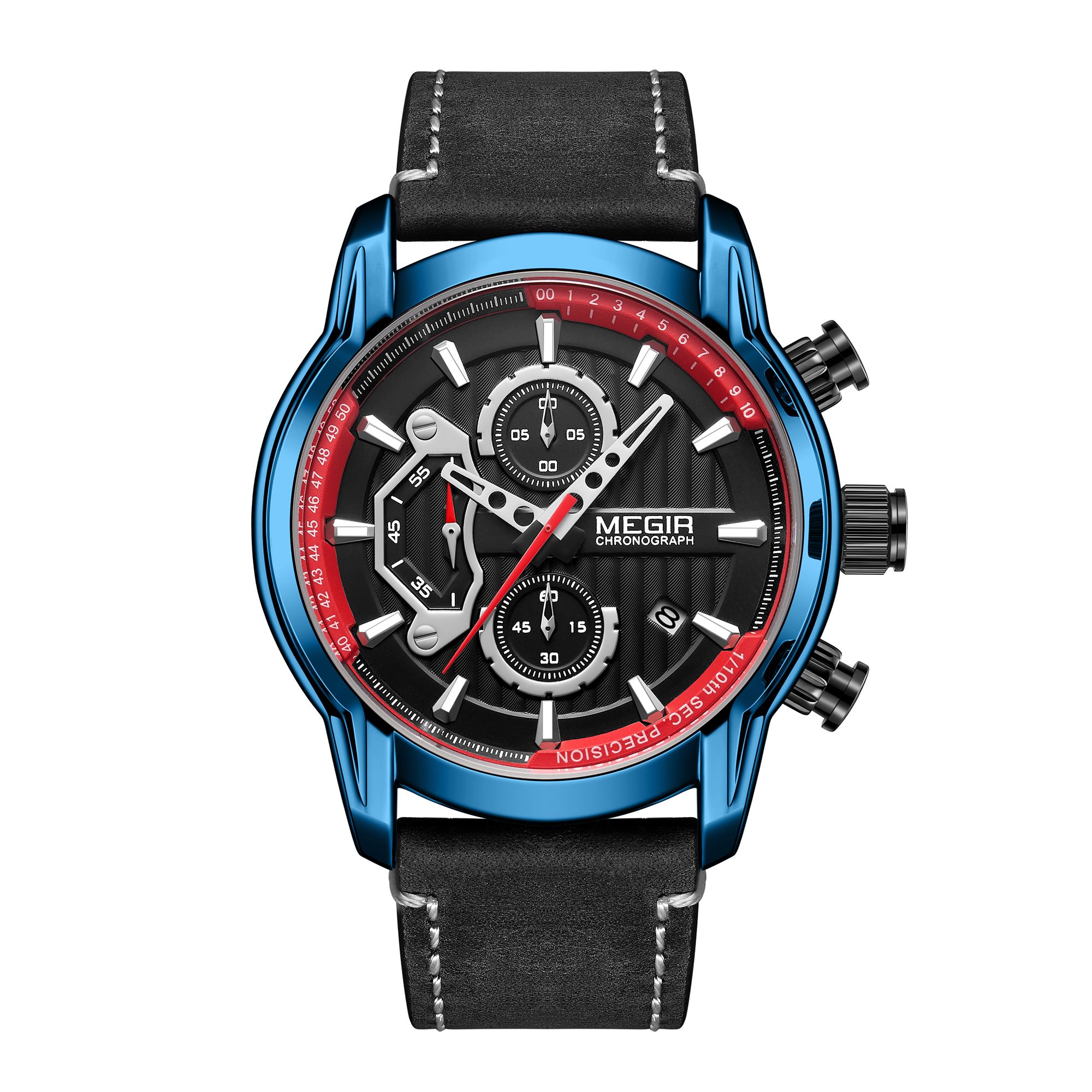 MEGIR Fashion Men's Sports Watches Chronograph Luxury Quartz Clock Leather Casual Wristwatch Army Military Watch Reloj Hombre