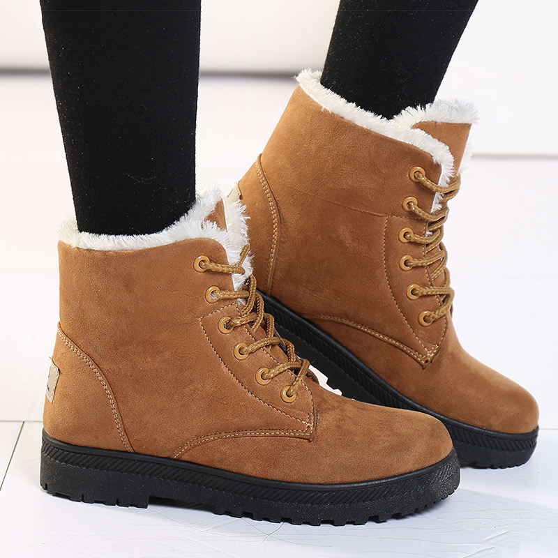 Women's Boots Warm Fur Botas Mujer 2025 Winter Shoes For Woman Snow Boots Low Heels Ankle Boots Winter Black Footwear Female