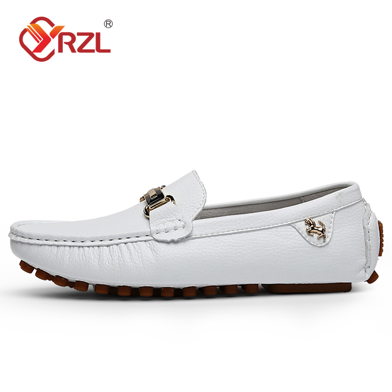 YRZL Shoes Men Handmade PU Leather Loafer Casual Driving Flats Slip-on Shoes Luxury Comfy Moccasins White Loafers Shoes for Men