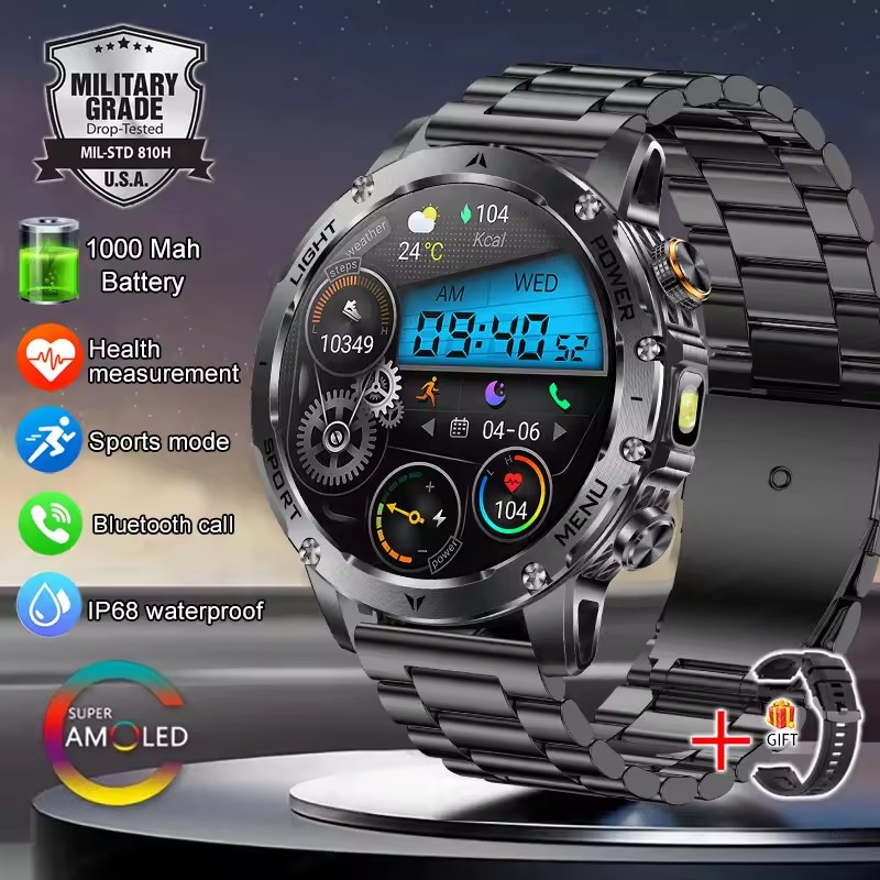 T-Rex 3 Military Grade 1000mAh Battery Smart Watch IP68 Waterproof GPS Bluetooth call AMOLED HD Men Sports 2025 New Smartwatch