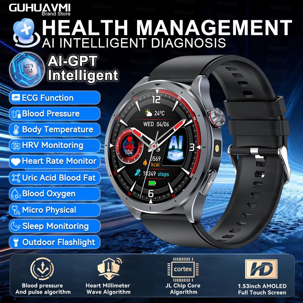 2025 New AI Health Care Accurate detection ECG+PPG SmartWatch Blood Pressure lipids Uric Acid Analysis ChatGPT Health Smartwatch