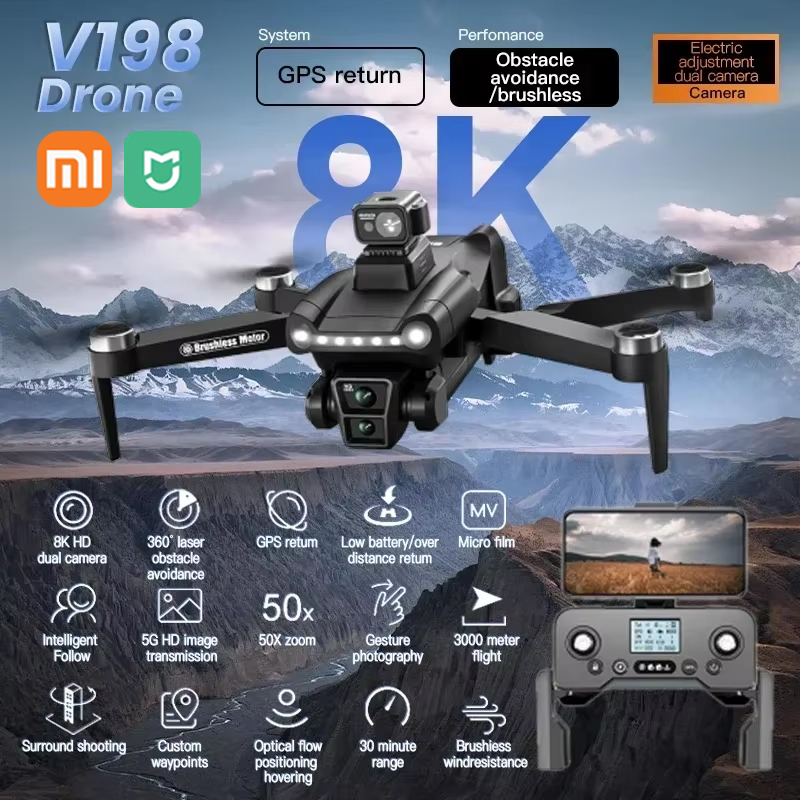 Xiaomi MIJIA V198GPS Drone ESC 8K HD Profesional  Brushless Laser obstacle avoidance Aerial Optical Foldable Quadcopter Dron New