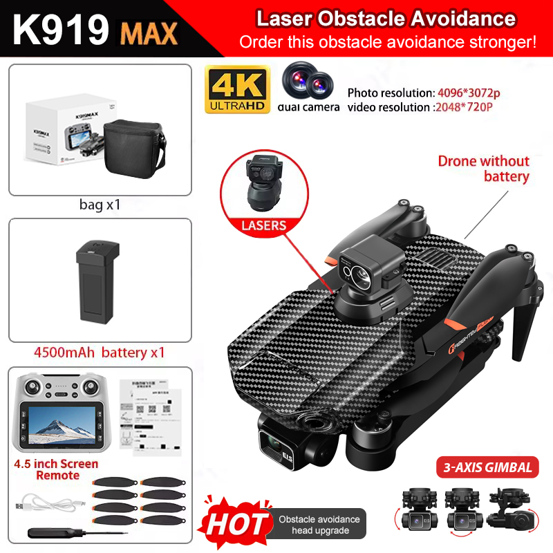 K919 MAX GPS Drone Professional 4K HD Camera 3-Axis Gimbal Obstacle Avoidance Brushless 5G WIFI Large Screen RC Quadcopter Toys