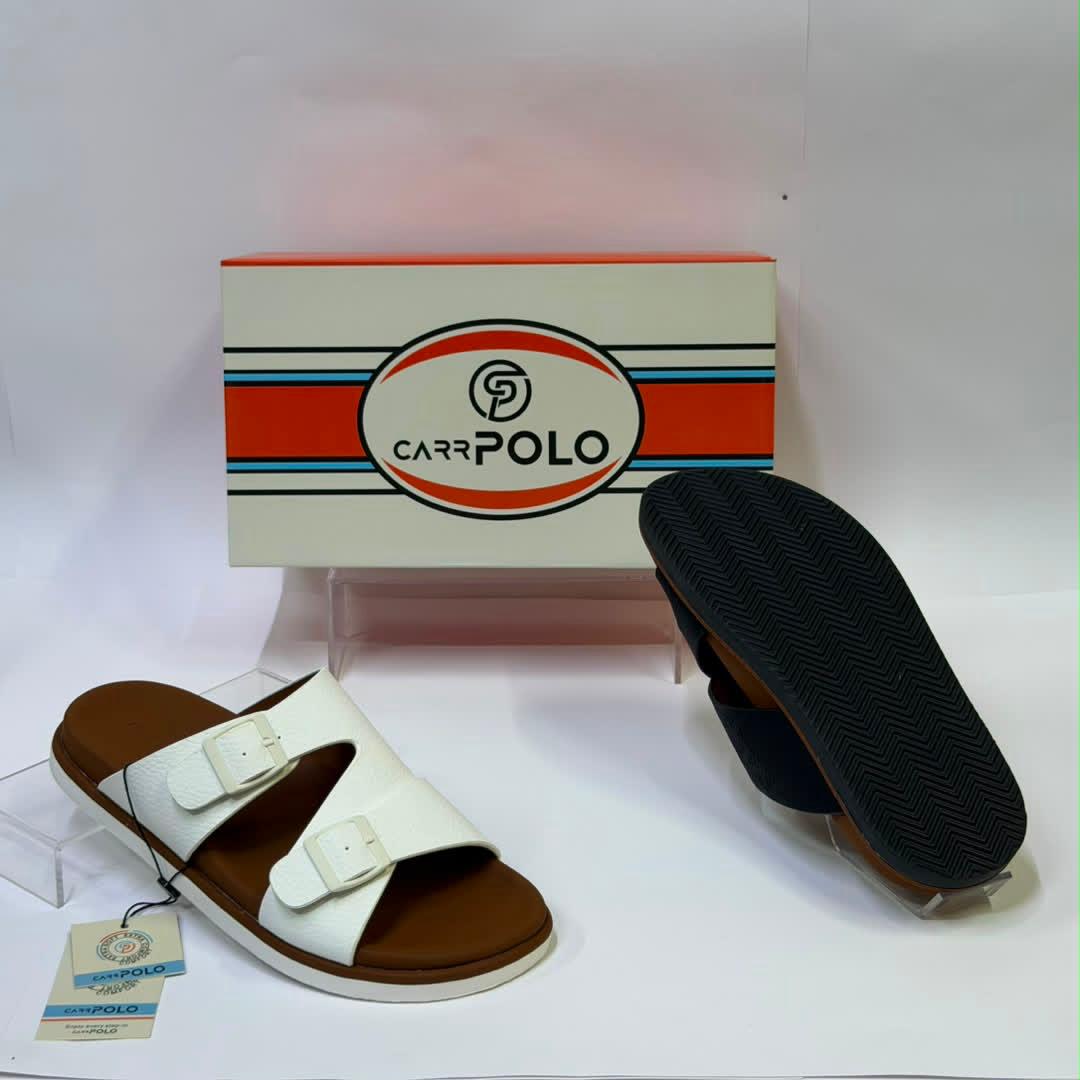 CarrPolo White & Brown Cross-Strap Sandals