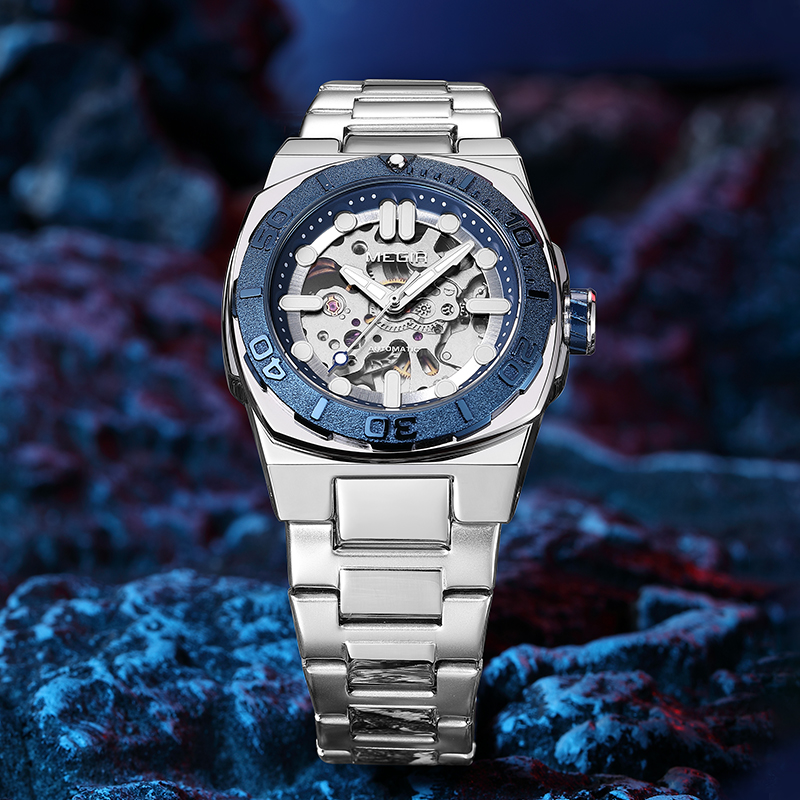 MEGIR Brand New Fashion Automatic Date Quartz Watch for Men Stainless Steel Waterproof Mechanical Mens Watches Relogio Masculino