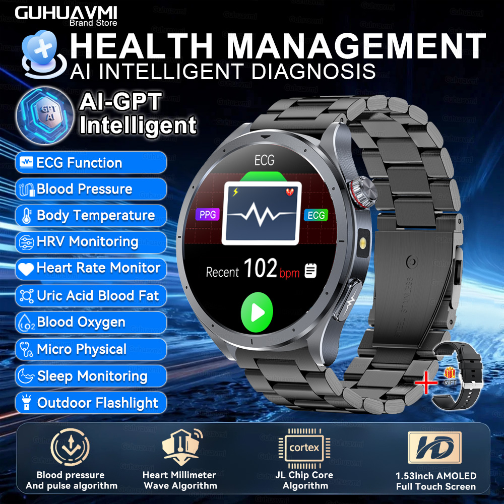 2025 New Body Fat Analysis Health Smart Watch ECG+PPG Uric Acid Blood Pressure Blood Oxygen Clock Call Smart Watch For Men Women