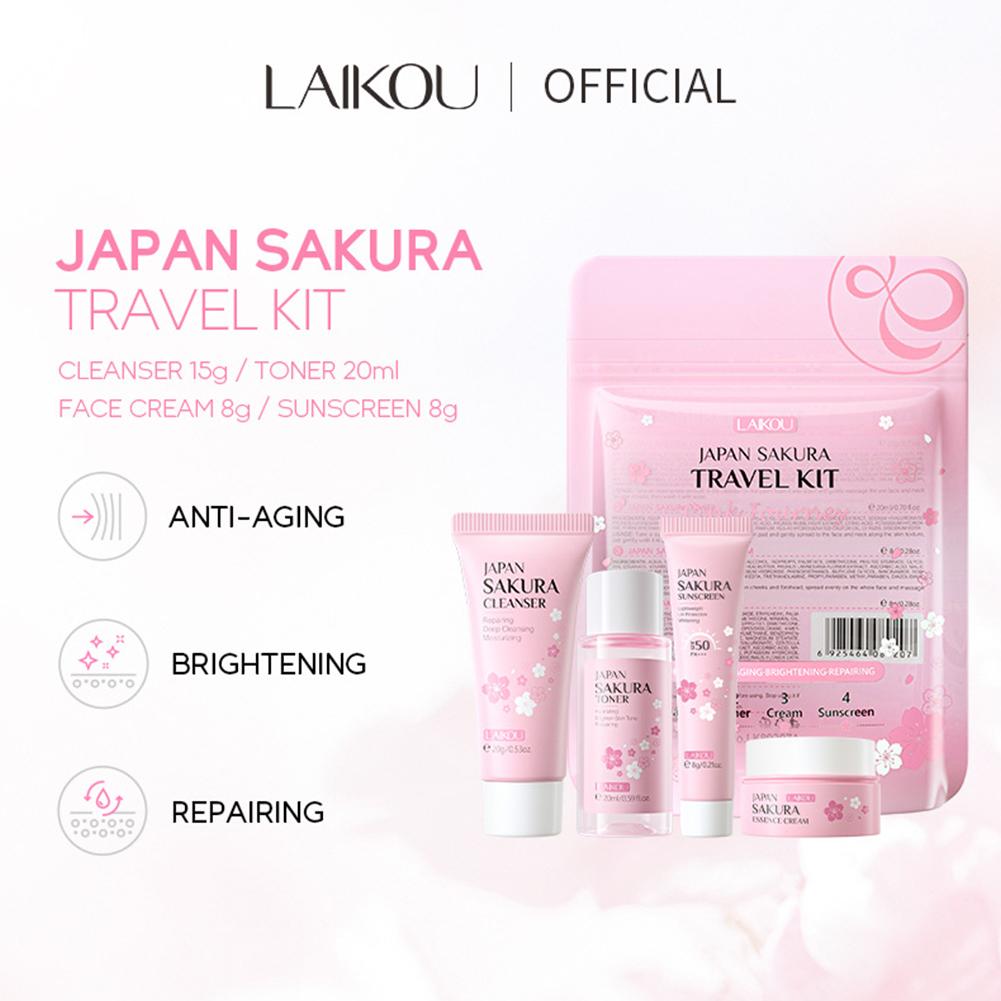 4Pcs/Set Sakura Skin Care With Cleanser Toner Eye Cream Facial Cream Sunscreen Beauty Products For Women Travel Skin Care Kit
