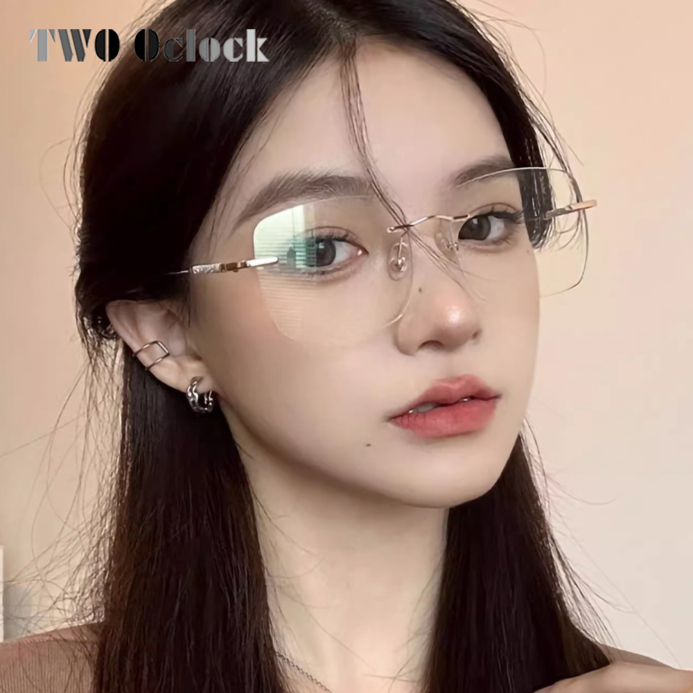 Women's Glasses Myopia Photochromic Sunglasses Rimless Prescription Glasses Graduated Optical Lenses Transparent Glasses Minus