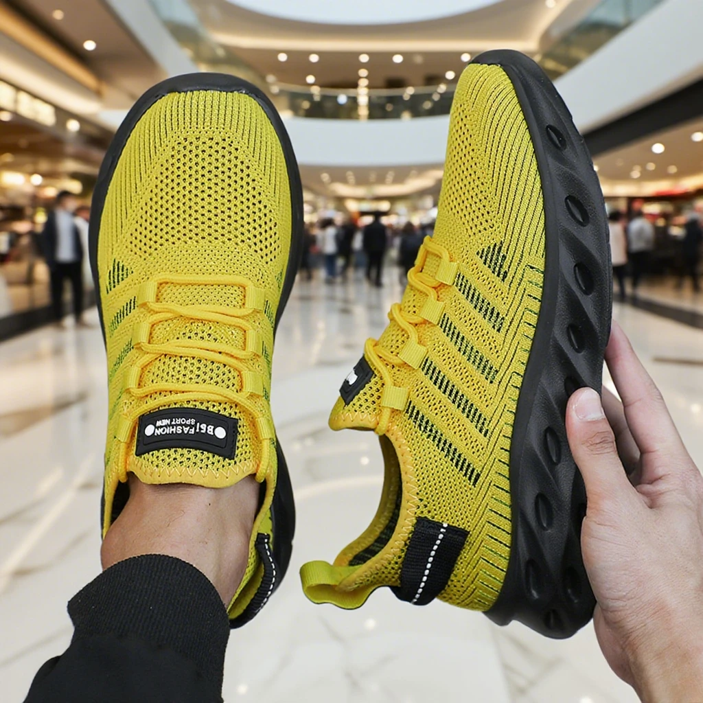 Men's Thick Soled Sports Shoes for Spring and Summer Women's Breathable and Shock-absorbing Fashionable Running Shoes Bare Foot