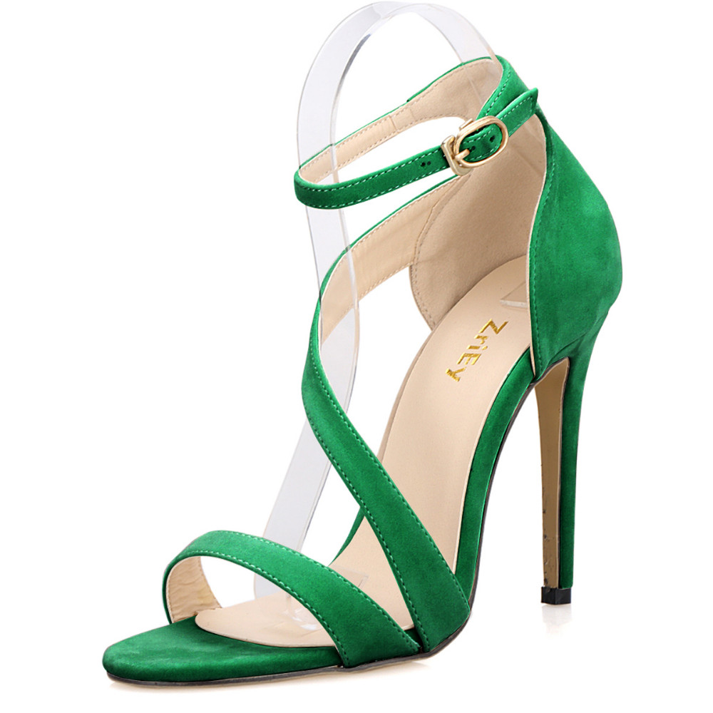 2025 New Women Sandals Sexy Open Toe Ankle Straps High Heels Stilettos Suede Wedding Shoes 11CM Thin  Sandalias 102-8VE