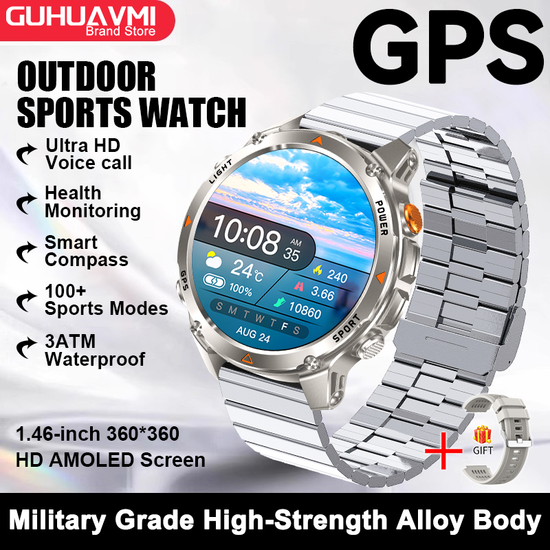2025 New Military Bluetooth Call Smart Watch Built-in GPS Compass Barometric Altimeter 10ATM Waterproof Sports Smartwatches Men