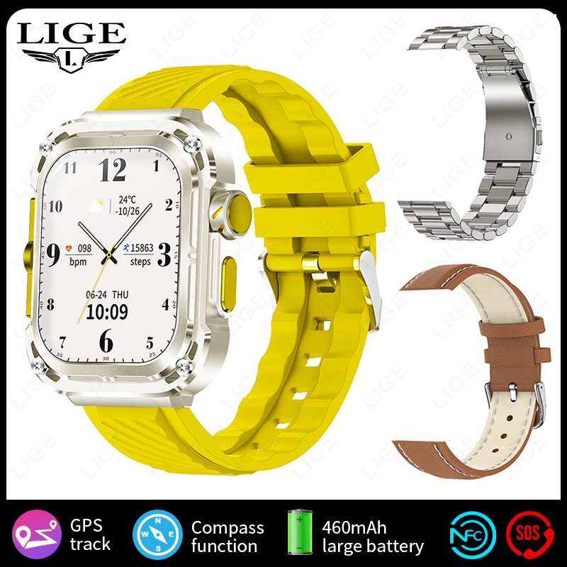 LIGE 2025 New GPS Tracker Smart Watch NFC Compass 460mAh Battery 2.1'' HD Screen Men Smartwatch Military Outdoor Sports Watches