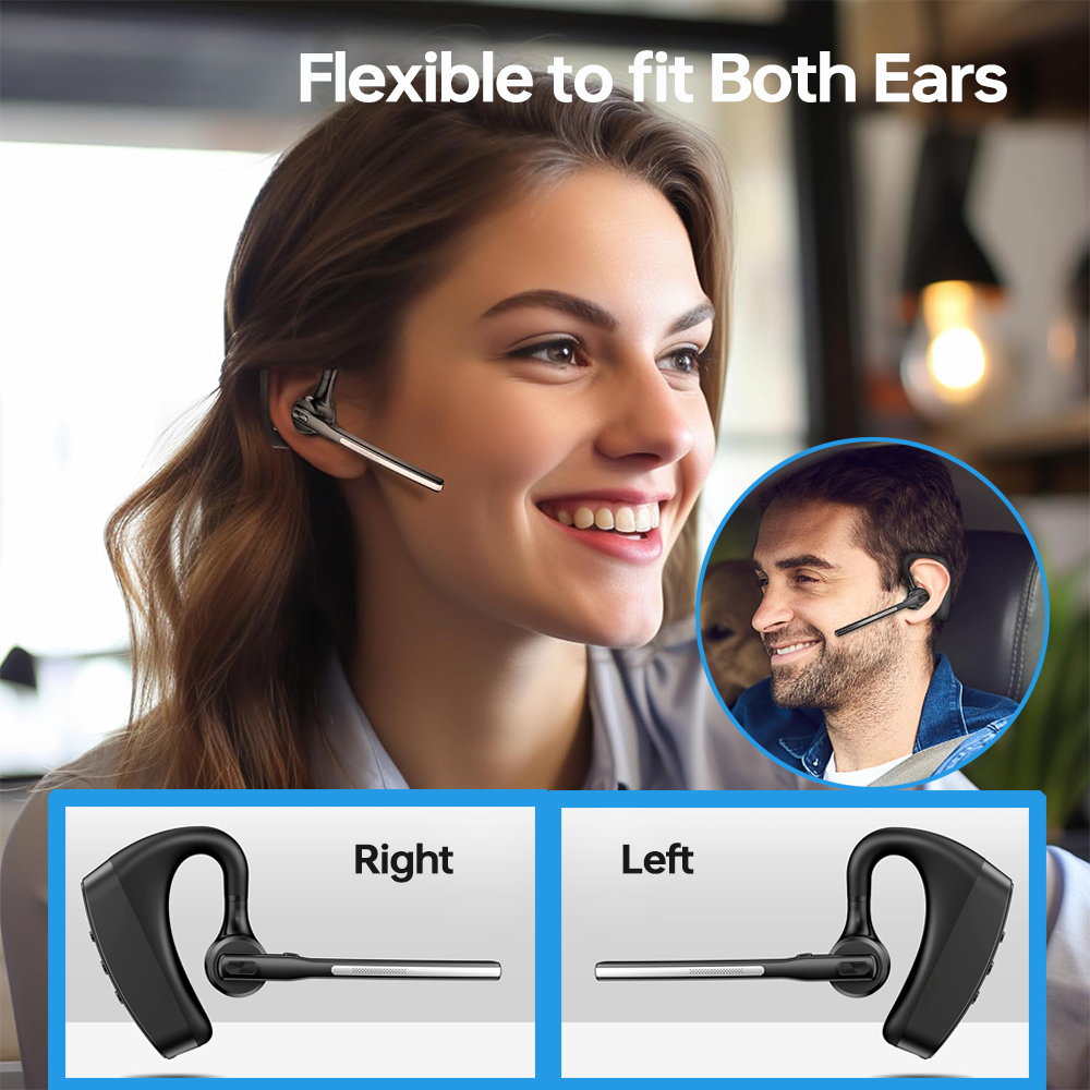 Bluetooth Headset, Wireless Earpiece with Charging Case, Bluetooth Headphones with Dual-Mic Noise Cancelling for Trucker Office