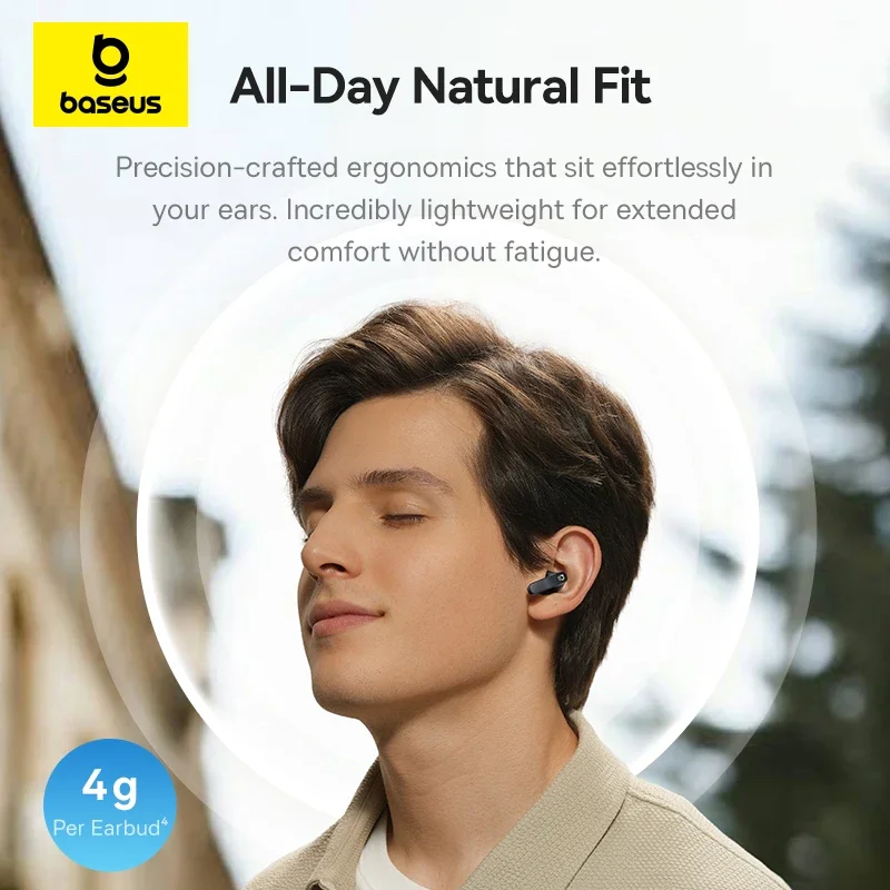 Baseus Bass BS1 NC -40dB Realtime Adaptive ANC Wireless Earbuds Bluetooth 6.0 Semi-Open Earphones LDAC Hi-Res Audio 6-Mic AI ENC