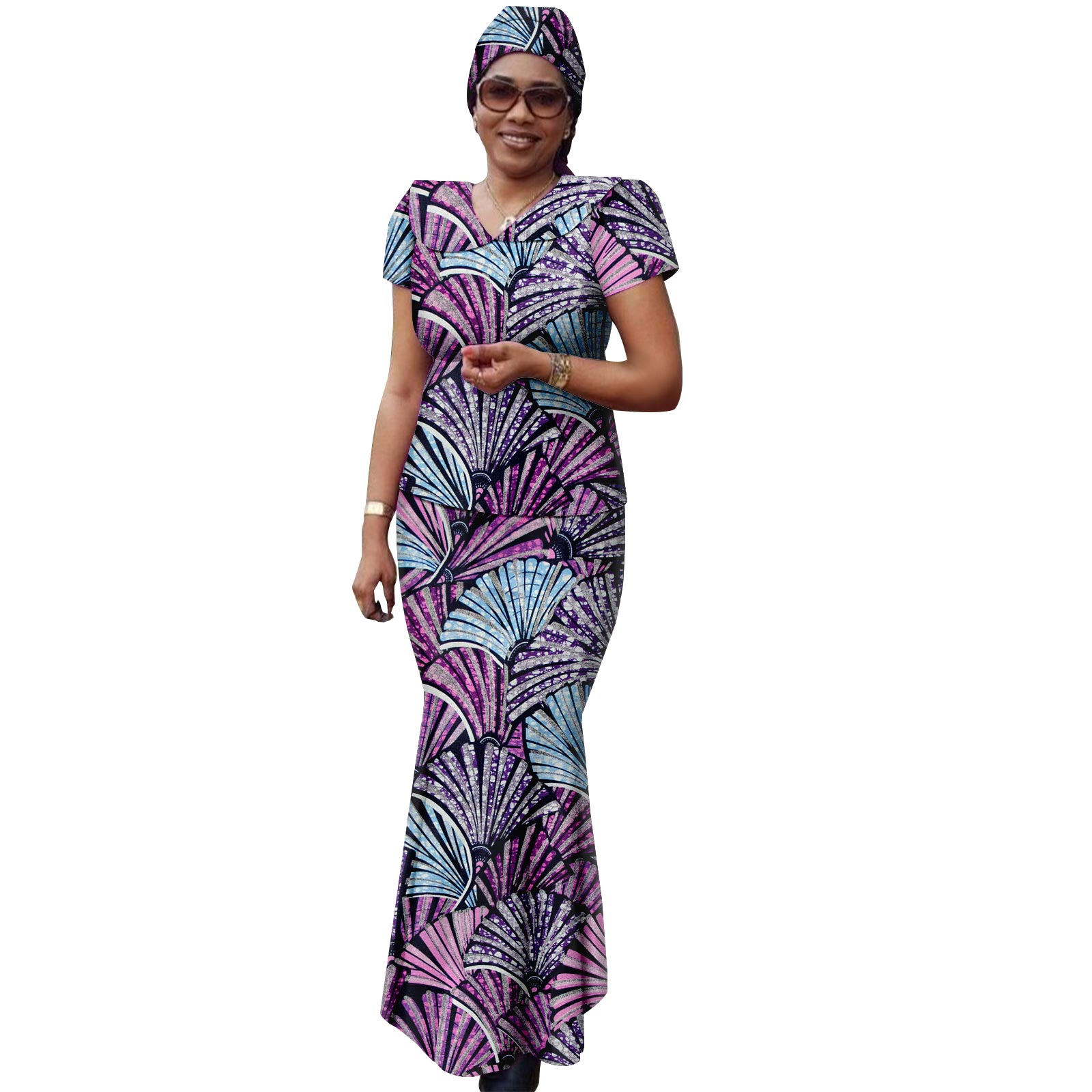 African Women Set Ankara Print Traditional Doll Collar Top and Skirts Match Headscarf Bazin Riche Dashiki Lady Outfits Y2326003