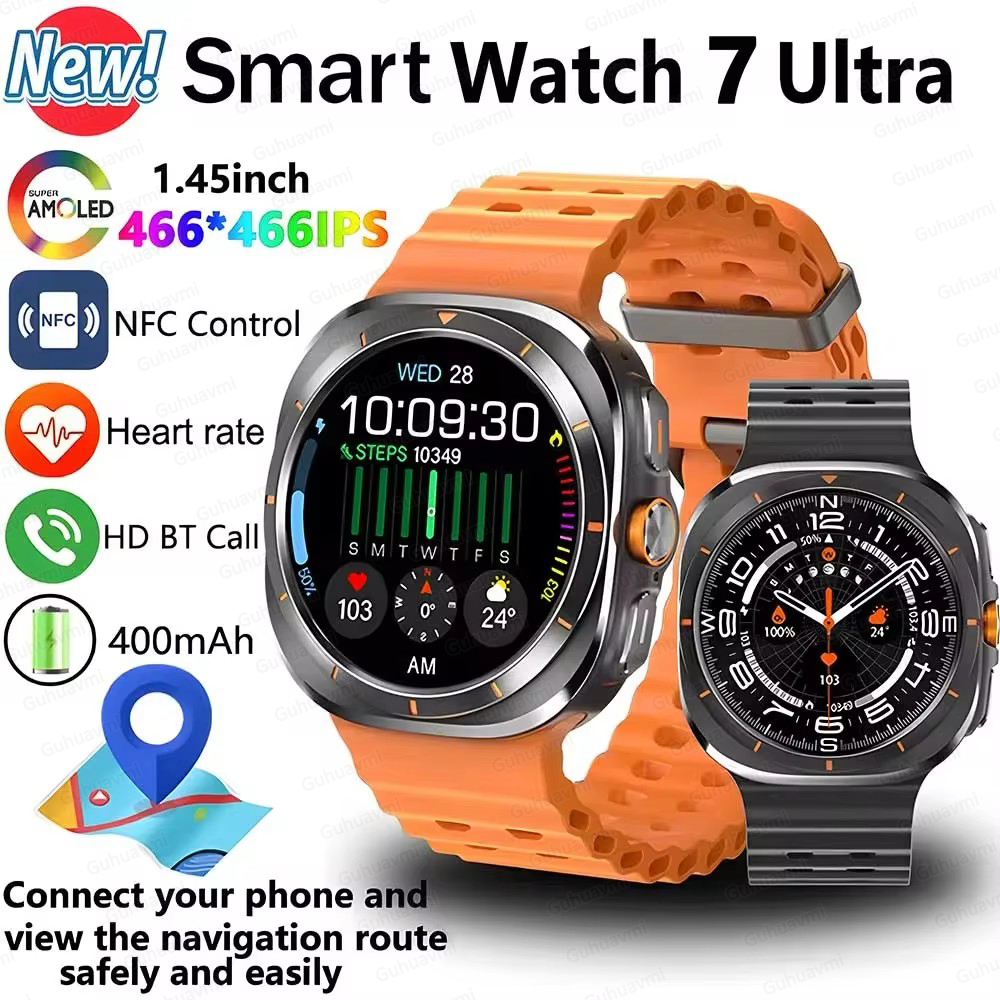 2025 New GPS Smart Watch 7 Ultra Men 47MM AMOLED Screen Multi-Function Compass Sports Fitness Tracker Health Women Smart Watch
